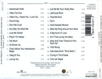 Back insert CD 1 - 50 Worldwide Gold Hits: Volume 1, Parts 1 & 2 - BMG 6401-2-R - USA 1993