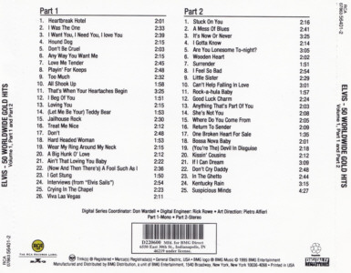 50 Worldwide Gold Hits: Volume 1, Parts 1 & 2 - BMG Direct Marketing - BMG 6401-2-R - USA 1996 - Elvis Presley CD