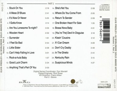 Back insert CD 2 - 50 Worldwide Gold Hits: Volume 1, Parts 1 & 2 - BMG 6401-2-R - USA 1988
