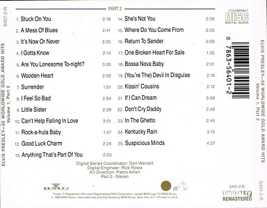 Back insert CD 2 - 50 Worldwide Gold Hits: Volume 1, Parts 1 & 2 - BMG 6401-2-R - USA 1989 - Elvis Presley CD