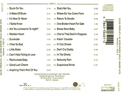 Back insert CD 2 - 50 Worldwide Gold Hits: Volume 1, Parts 1 & 2 - BMG 6401-2-R - USA 1992