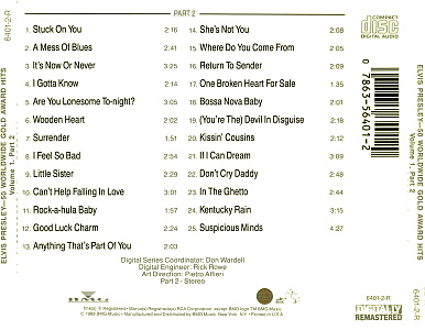 Back insert CD 2 - 50 Worldwide Gold Hits: Volume 1, Parts 1 & 2 - BMG 6401-2-R - USA 1992