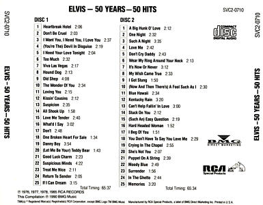Elvis Presley 2 CD - 50 Years 50 Hits - BMG SVC2-0710-1 & 2 - USA 1993