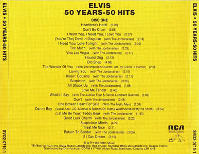 Back CD 1 - Elvis Presley 2CD -50 Years 50 Hits - BMG SVD2-0710-1 & 2 - Canada 1988