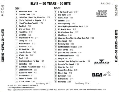Elvis Presley 2 CD - 50 Years 50 Hits (slimline jewel box) - BMG SVC2-0710-1 & 2 - USA 1998
