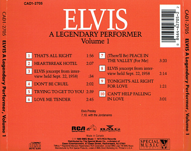 A Legendary Performer, Volume 1 - Canada 1993 - CAD1-2705 - Elvis Presley CD