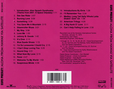 Aloha From Hawaii via Satellite - Columbia House Music Club - BG2 52642 - USA 1997