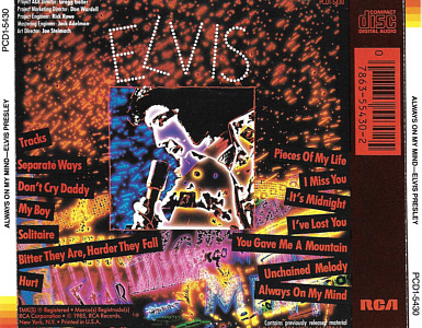 Always On My Mind - PCD1-5430 - USA 1987 - Elvis Presley CD