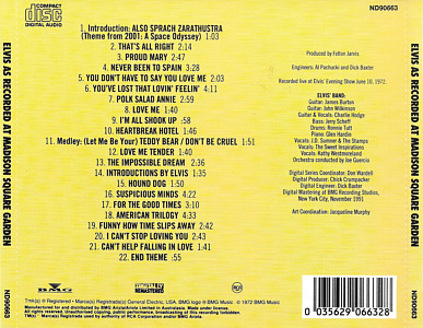 Elvis As Recorded At Madison Square Garden - Canada 1992 - BMG 07863-54776-2 - Elvis Presley CD Elvis As Recorded At Madison Square Garden - Australia 1992 - BMG ND 90663 - Elvis Presley CD