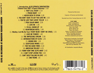 Elvis As Recorded At Madison Square Garden - Canada 1992 - BMG 07863-54776-2 - Elvis Presley CD