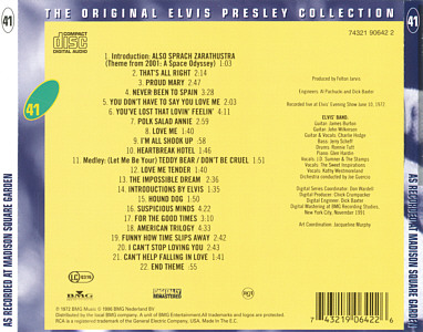 Elvis As Recorded At Madison Square Garden (The Original Elvis Presley Collection Vol. 41) - EU 1999 - BMG 74321 90642 2 - Elvis Presley CD