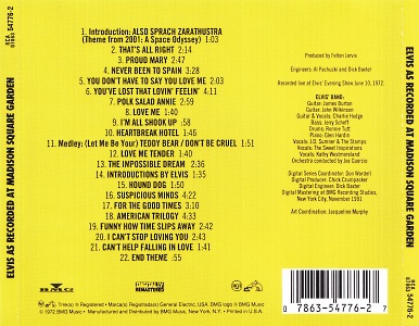 Elvis As Recorded At Madison Square Garden - USA 2010 - BMG 07863 54776-2