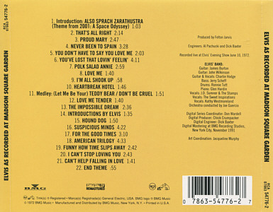 Elvis As Recorded At Madison Square Garden - BMG 07863-54776-2 - USA 1997 - Elvis Presley CD