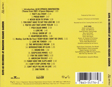 Elvis As Recorded At Madison Square Garden - BMG 07863-54776-2 - USA 1997 - Elvis Presley CD Elvis As Recorded At Madison Square Garden - BMG 07863-54776-2 - USA 1998 - Elvis Presley CD