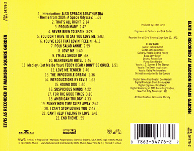 Elvis As Recorded At Madison Square Garden - BMG 07863-54776-2 - USA 2000 - Elvis Presley CD