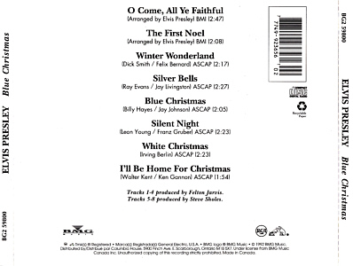 Blue Christmas - Columbia House Music CD Club - Canada 1995 - BMG BG2 59800