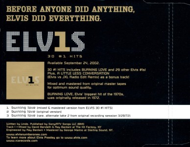 ELV1S - Burning Love (3 tracks) - Taiwan 2002 - BMG 74321-96824-2