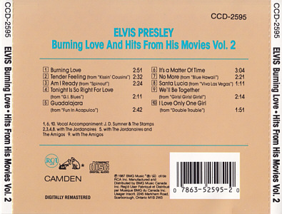 Burning Love and Hits From His Movies Vol.2 - BMG CCD-2595 - Canada 1988- Elvis Presley CD