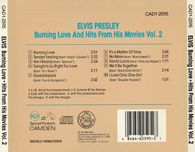 Burning Love and Hits From His Movies Vol.2 - BMG CAD1-2595 - Canada 1992