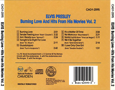 Burning Love and Hits From His Movies Vol.2 - BMG CAD1-2595 - Canada 1992