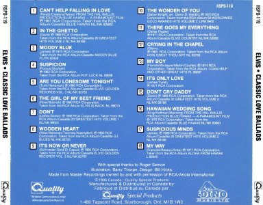 Classic Love Ballads - DINO Music RSPD 119 - Australia/Canada 1986