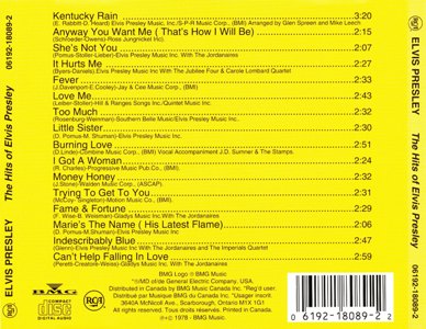The Hits of Elvis Presley - Canada 1994 - BMG 06192-18089-2