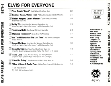 Elvis For Everyone! - German Club Edition - BMG 18579-3 - Germany 1989
