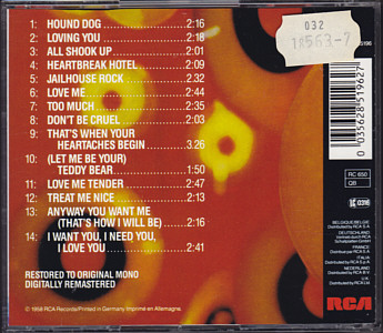 Back of jewel case - Elvis' Golden Records - German Club Edition - BMG 18563-7 - Germany 1989
