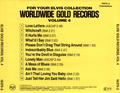 Elvis' Gold Records, Vol. 4 - German Club Edition - BMG 18570-2 - Germany 1989