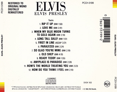ELVIS - Canada 1993 - BMG PCD1-5199 - Elvis Presley CD
