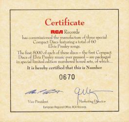 Certificate - Elvis The Legend - RCA PD 8900 (89061/89062/89063) - German 1984