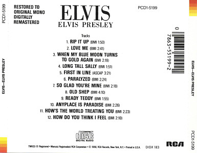 ELVIS - USA 1986 - BMG PCD1-5199 - Elvis Presley CD