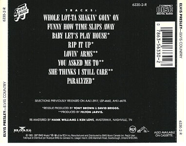Elvis Country (Sound Value) - BMG 6330-2-R - Canada 1993