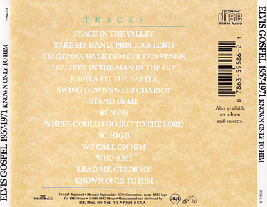 Elvis Gospel 1957-1971 - Known Only To Him - USA 1998 - BMG 9586-2-R - Elvis Presley CD