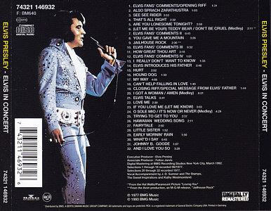 Elvis In Concert - EU 2014- Sony Music 74321 146932 - Elvis Presley CD Elvis In Concert - EU 2010- Sony Music 74321 146932 - Elvis Presley CD