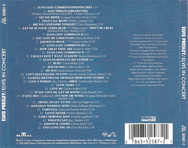 Elvis In Concert - EU 2014- Sony Music 74321 146932 - Elvis Presley CD Elvis In Concert - USA 2010 - Sony 07863525872 - Elvis Presley CD