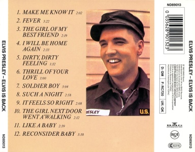 Elvis Is Back! - Germany 1994 - BMG ND 89013