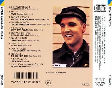 Elvis Is Back! - Japan 1988 - BMG R25P-1002