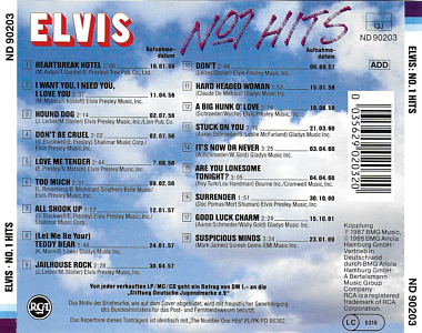 Elvis No. 1 Hits - Germany 1994 - BMG ND 90203 - Elvis Presley CD