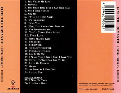 Elvis The Romantic - Australia 1998   - BMG ENTCD9004 - Elvis Presley CD Info