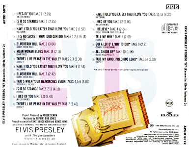 Stereo '57 (Essential Elvis, Vol. 2) - Australia 1991 - BMG APCD 6072- Elvis Presley CD