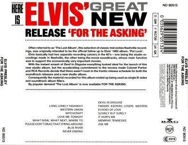 For The Asking - The Lost Album - Australia 1992 - ND 90513 - Elvis Presley CD
