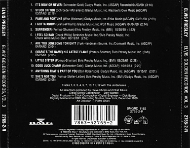 Elvis' Golden Records, Vol. 3 - Korea 1994 - BMG BMGRD 1163 / 2765-2-R - Elvis Presley CD