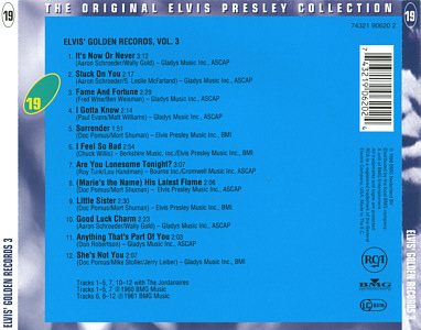 Elvis' Golden Records Vol. 3 - The Original Elvis Presley Collection Vol. 19 - EU 1999 - BMG 74321 906220 2 - Elvis Presley CD