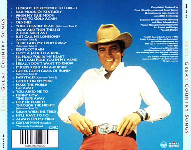 Great Country Songs (classic album series) - USA 2002 - BMG BG2 65136 (BH2 65136) Columbia Records Club - Elvis Presley CD