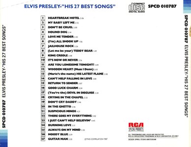 His 27 Best Songs - Netherland 1987 (Germany) - BMG SPCD 010787