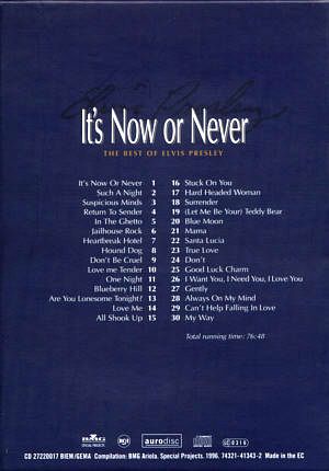 It's Now Or Never - 999.9 Gold Disc - EU(Germany) 1998 - BMG 74321 41343-2