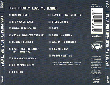 Love Me Tender - South Korea 1993  - BMG 295 052 (Ariola Express)  - Elvis Presley CD