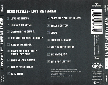 Love Me Tender - Malaysia 2000 - BMG 295 052 (Ariola Express) - Elvis Presley CD