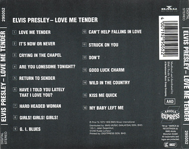 Love Me Tender - Ariola Express - Elvis Presley CD Love Me Tender - Malaysia 2000 - BMG 295 052 (Ariola Express) - Elvis Presley CD